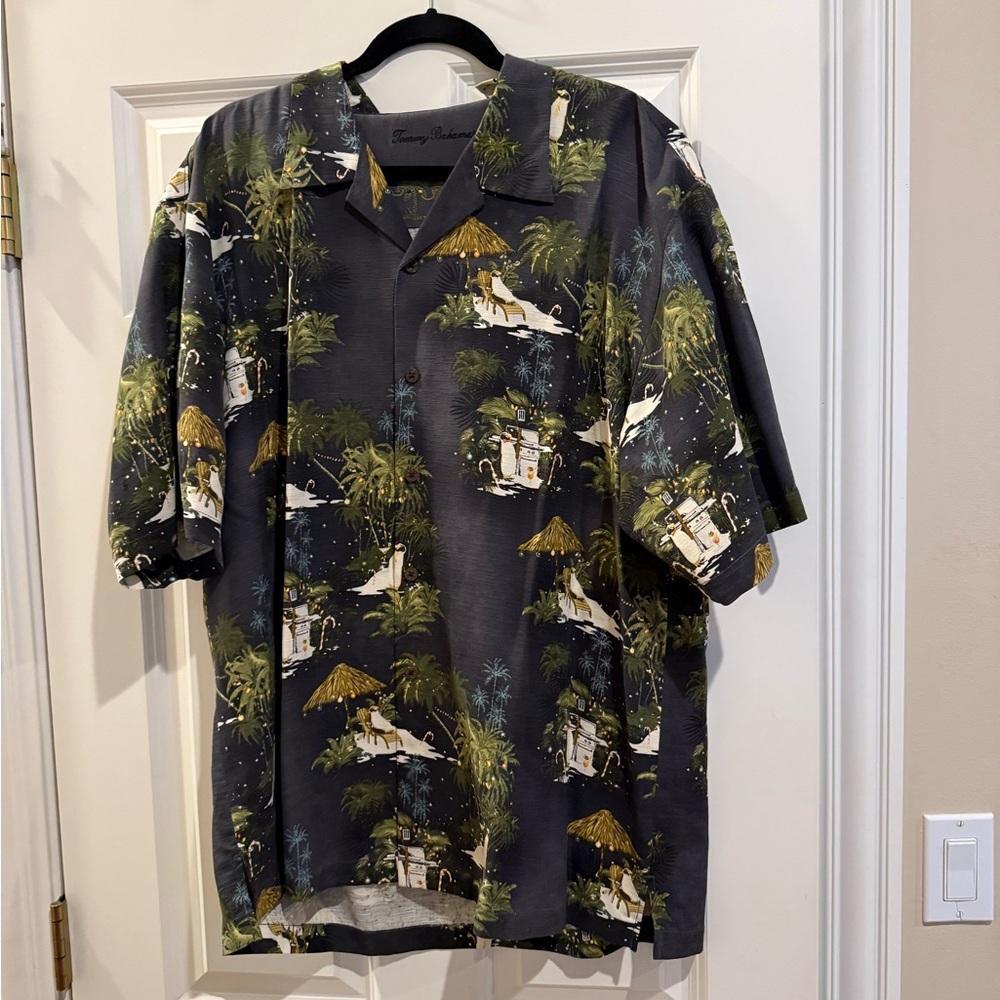 Tommy Bahama Men's Christmas Themed Tropical Print Shirt - Black and Green